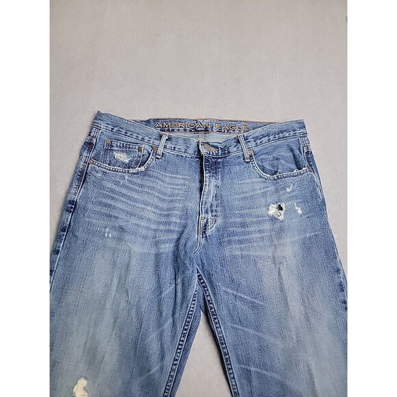 American Eagle Outfitters Jeans Mens 36 38x32 Straight Low Rise Distressed Blue - Picture 6 of 16